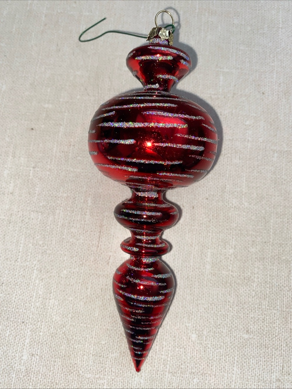 Vintage Red Glitter Accents Glass Christmas Ornament